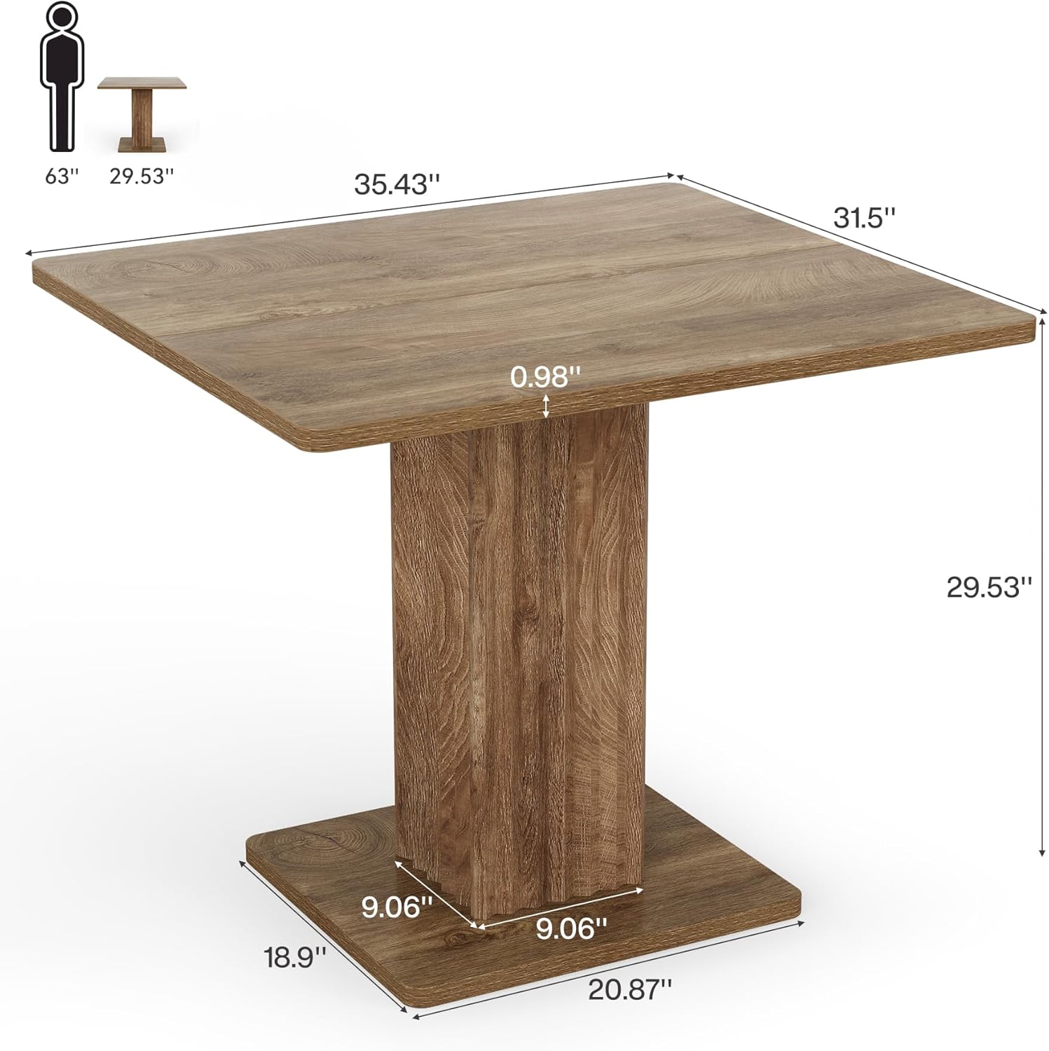 LITTLE TREE Dining Table, 35.43" L x 31.5" W Small Kitchen Table, Small Dining Table for 2-4 People with Fluted Base, Modern Farmhouse Dinner Table for Dining Room Kitchen Living Room