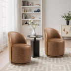 Swivel Barrel Dining Chairs, Faux Leather Upholstered Round Dining Chairs, 360° Swivel Vanity Chair Comfy Armless Accent Makeup Chair for Dining/Living Room Makeup Room, Brown