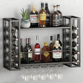 Wall Mounted Wine Rack with Glass Holder, 40" W x 9.8" D x 21.6" H | Hanging Floating Bar Liquor Shelves, Metal Bottle Holder Wine Storage Display Shelf for Home Bar Dining Room Kitchen