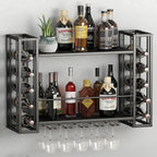 Wall Mounted Wine Rack with Glass Holder, 40" W x 9.8" D x 21.6" H | Hanging Floating Bar Liquor Shelves, Metal Bottle Holder Wine Storage Display Shelf for Home Bar Dining Room Kitchen