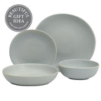 Gibson Elite Zion Mist 16 Piece Stoneware Reactive Glaze (Service for 4) Ceramic Plates and Bowls Modern Organic Dinnerware Set - Blue