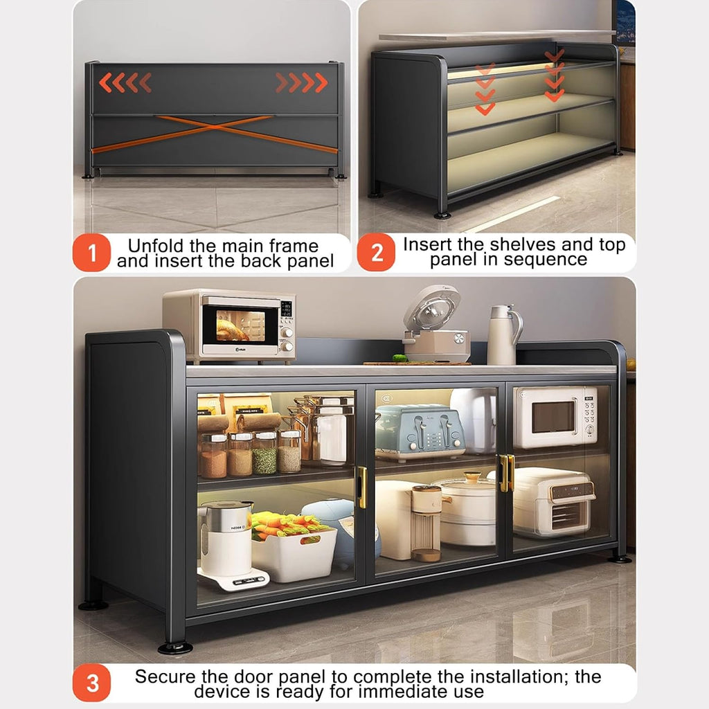 JKGHK Kitchen Storage Cabinet, Food Prep Baker's Rack Table with Flip Doors, Kitchen Food Pantry Cabinet with Adjustable Shelves, Prep Cabinets for Business, Garage(Gray,35x46in)