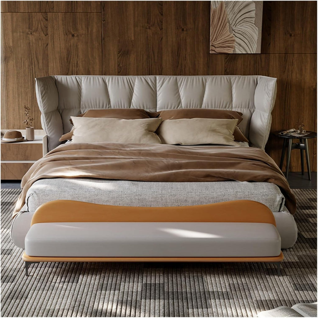 Modern End of Bed Bench, Leather Long, Modern Upholstered Bedroom for Living Room Foyer Indoor Entryway Entryway(Orange,180 * 45 * 55cm)