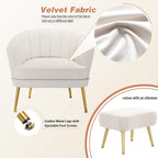 Andeworld Velvet Accent Chair with Ottoman, Barrel Armchair, Beige | Velvet Upholstery Side Chair, Includes Ottoman, Golden Metal Legs, 350 Lb Capacity, Living Room Bedroom Office
