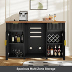 Coffee Bar with Mini Fridge Space & Charging Station, Modern Fluted Mini Fridge Cabinet, Large Bar Cabinet with Wine & Beverage Storage for Kitchen, Dining Room or Living Room