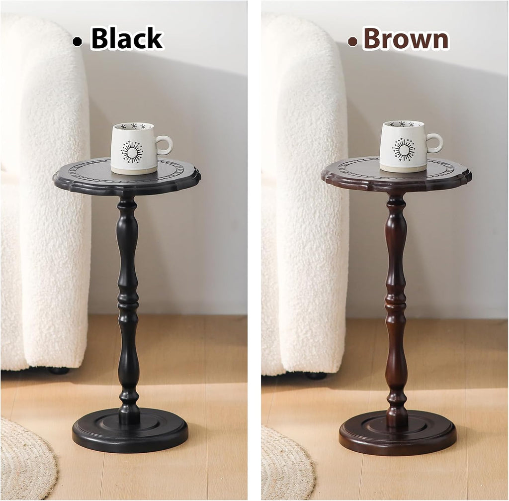 100% Solid Wood Round Side Table, Small Drink Table for Small Spaces, Modern End Table Accent Nightstand for Bedroom, Living Room, Corners and Office, Brown
