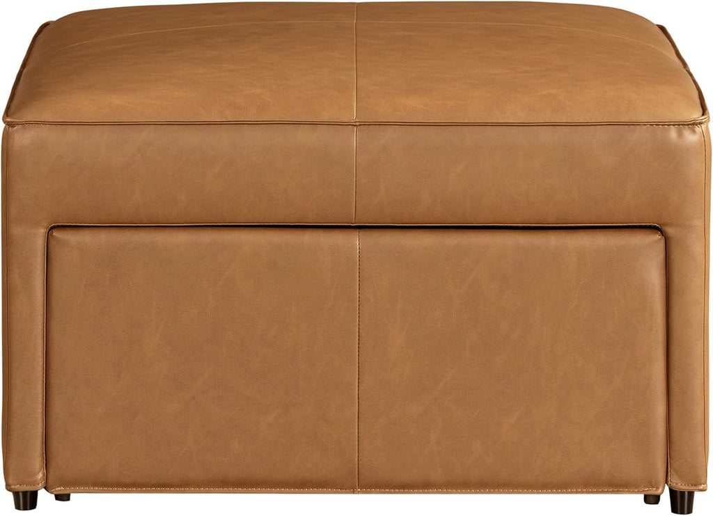 Studio Living® Harrison 29.1" Storage Ottoman, Large Removable Storage Drawer, Vegan Leather Fabric, Carmel