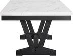 Benzara Vinz Dining Table, 72 Inch White Faux Marble Top, Black Trestle Base