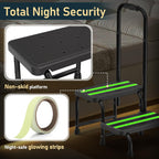 Suteck 2 Step Stool with Handle for Elderly Adults, 6-Leg Welded Bedside Step Stool for High Beds, 10-Level Adjustable Handrail, Wide Non-Slip Platform for Bathroom, Kitchen, RV, 450 lb, Black