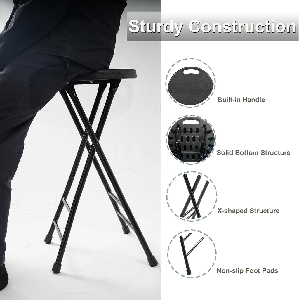 COOZMENT 24-Inch Folding Stool with Handle, Folding Bar Stool with Non-Slip Feet,Folding Chair,Indoor and Outdoor Foldable Stool for Adults,500 lbs Capacity,Kitchen,Game Room(13"×11.5"×24")
