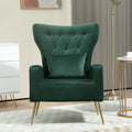 Button-Tufted Velvet Accent Chair, Mid Century Modern Living Room Chair with High Wingback, Upholstered Arm Chair with Metal Gold Legs for Bedroom, Club, Green