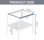 Modern Glass End Table, Tempered Glass Top, Sofa Side Table with MDF Storage Shelf and Metal Legs, Perfect for Living Rooms, Bedrooms, and Small Spaces (Gray Glass+Black)