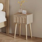 LAATOOREE Nightstand Set of 2, Small Bed Side Table with Arch Door, Mid-Century End Table with Wood Legs for Bedroom, Small Space (Natural)