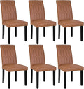 VECELO Upholstered Dining Chairs Set of 6, Modern PU Leather Accent Parsons, Solid Wood Legs w/Rubber Footpads, for Living Room Kitchen, Brown