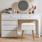 IBUYKE Vanity Chair with Storage, Faux Fur Footrest Ottoman, White LG-50W | Small Side Table Vanity Stool Makeup Room Bedroom Anti-Slip Feet