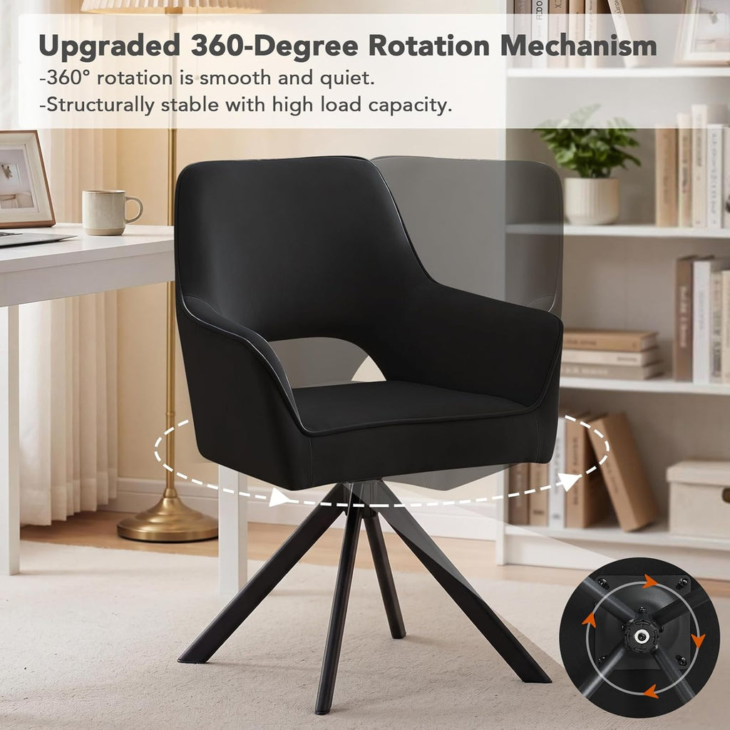 Furniliving Modern Swivel Dining Chairs Set of 4, Upholstered Chenille Dining Room Chairs with Thicken Cushion, 360° Rotating Kitchen Chairs with Metal Legs for Dining Room, Living Room