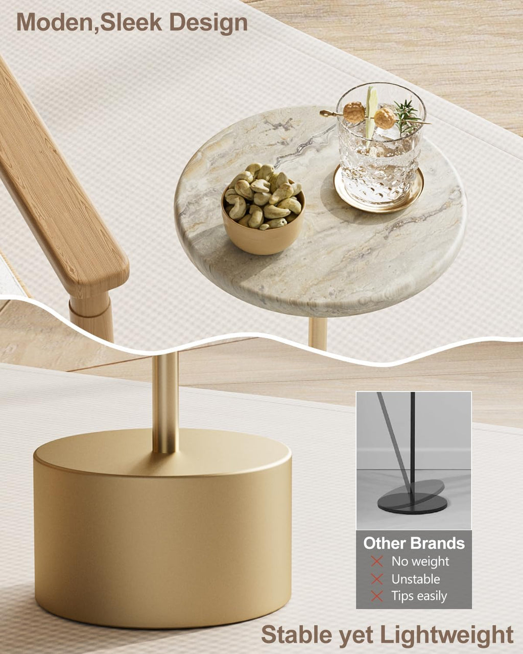 Drink Table Pedestal, Round Side Table, Drink Tables for Small Spaces, Pedestal End Table, Small Pedestal Table (Gold)