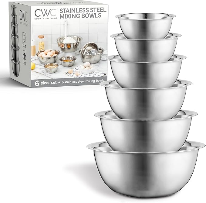 COOK WITH COLOR Stainless Steel Mixing Bowls Set - Nesting Bowls, 6 Pieces, Silver