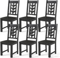 NAFORT Wood Dining Chairs Set of 6, Black Kitchen Chairs, Solid Rubber Wood Chair with Non-Slip Foot Pads, Max Load of 430 Lbs, Farmhouse Seat High Chevron Back Dining Room Chairs