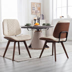 BV Dining Chairs Set of 2, PU Leather Armless Kitchen Chair in Modern Walnut Style, Mid Century Bentwood Side Chair with Wood Legs, Retro Accent Guest Chair for Kitchen Dining Room(Beige)
