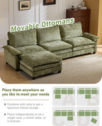 Karl home 122" 3-Seat L-Shaped Sectional Couch, Green | Movable Ottoman, Chenille Upholstered, Dual Padded, Wide Armrests, Washable Covers, For Living Room, Apartment, Office