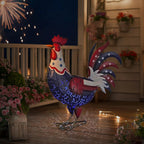 LIFFY Metal Rooster Yard Decor,18" Solar Powered Chicken Sculpture with Patriotic Flag, Weather-Resistant Garden Statue Outdoor for Garden, Patio, Lawn, Backyard