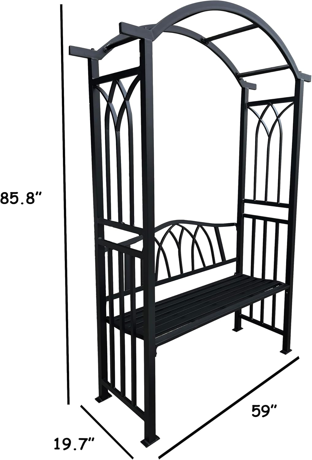 Black Aluminum Garden Arbor Arch with 2-Seater Bench