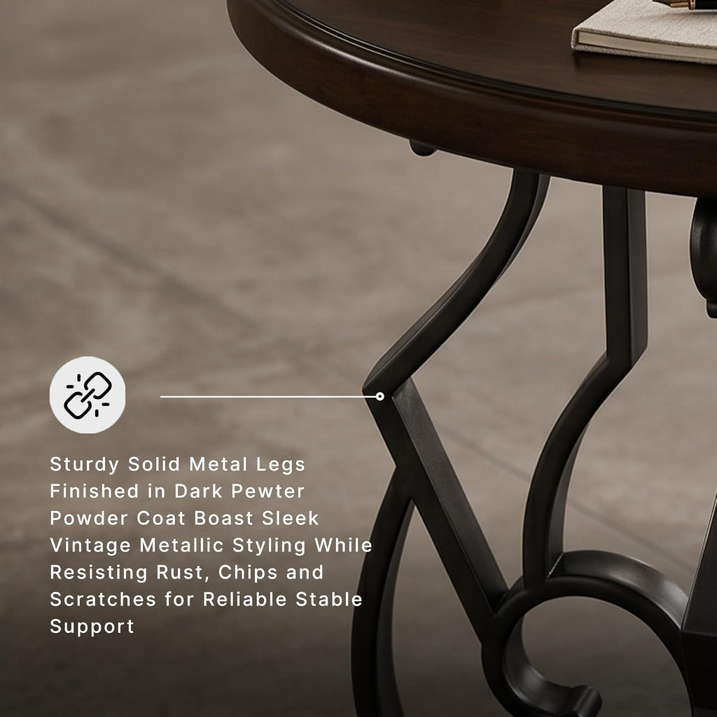 Signature Design by Ashley Frallyn Classic End Table with Curved Metal Supports, Dark Brown & Gray