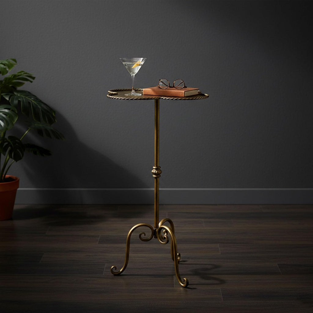 Antique Gold Metal Side Table, Modern Accent Small Drink Table, Coffee Martini Table for Small Spaces,Living Room,Bedroom,Corners