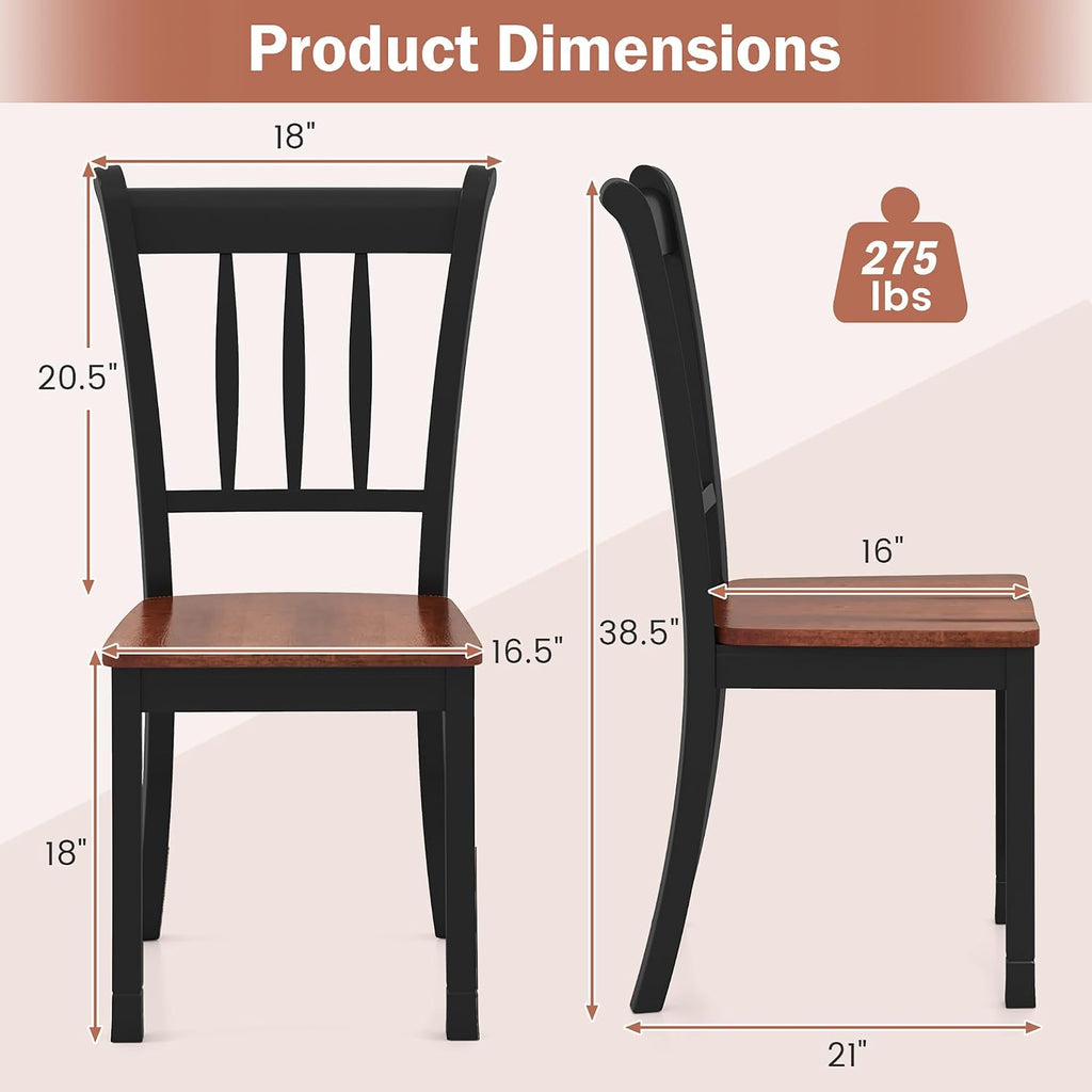 POWERSTONE Dining Chairs Set of 6, Rubberwood Kitchen Chairs, Black | Farmhouse Dining Chairs with W-Shaped Seat & Spindle High Back for Dining Room, Cafe, Canteen