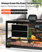 MQ Reptile Terrarium Heat Pad with LCD Digital Aquarium Thermometer, 11 x 11in Power Adjustment Under Tank Heater Mat for Pets, Small Animals, Seedling, 14W