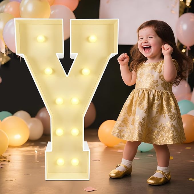 Marquee Light Up Letters: 3FT Large Decorative Signs for Party Decorations Baby Shower Birthday Wedding Engagement Anniversary, 3 Feet Tall Pre-Cut DIY Foamboard Letter Y - Easy to Assemble