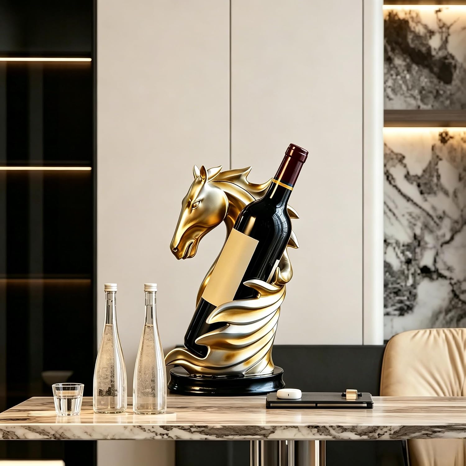 XINXUAN Wine Holder Countertop, Horse Head Wine Racks Decor for Bar Decorations for Home, Home, Shelf, Pantry Organizers and Storage, Wine Accessories for Wine Lovers, Gift (Yellow)