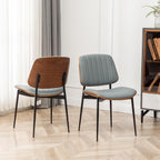 LUNLING Dining Room Chairs Mid Century Modern Retro Blue Faux Leather Chair with Walnut Bentwood Upholstered Seat Metal Legs Kitchen Chairs Adjustable Foot for Kitchen Dining Room,1PCS