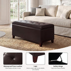 Asense Storage Ottoman Bench, 33" Faux Leather Upholstered End of Bed Bench with Safety Hinge,Wooden Legs,for Entryway Bedroom Living Room,Chocolate Brown