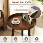 Giantex Round End Table, Mid Century Modern Side Table with Wooden Tray & Bamboo Legs, Sofa Couch Accent Table, Small Coffee Table for Small Space Living Room, Nightstand for Bedroom, Walnut