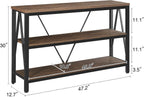 Entryway Console Table, 3 Tier Entry Table with Open Shelves, Brown, 47 IN | Rustic Sofa Table with Wide Storage, Horizontal Book Shelf, Industrial 3 Tier Bookshelf for Living Room, Hallway