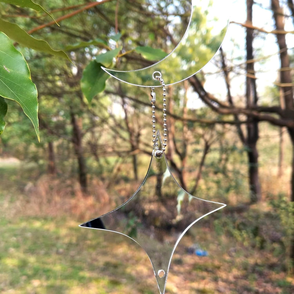 Keep Birds Away Mirror Disc, Hanging Reflectors to Scare Birds Away from Your House and Garden, 16 Moon-Star Discs