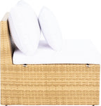 SAFAVIEH Outdoor - Pramla Settee and Ottoman Set - Natural & White - Steel Frame with Cushion - Coastal Storage Design - Ideal for Patio, Deck, Porch, Backyard (PAT7515D)