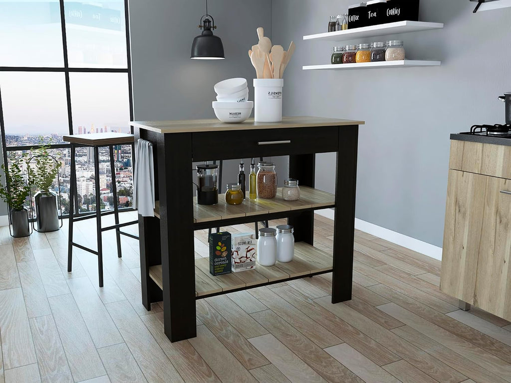 Kitchen Island 40 with Two Shelves One Drawer Four Legs | Includes two open shelves and one drawer for organized storage