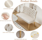 Velvet Double Upholstered Dining Bench with Wing Back, Small Loveseat Sofa Couch, Tufted Upholstered 2-Seat Design, Glod Stainless Steel Legs, for Dining Room, Kitchen, or Entryway, Beige