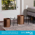 BIRDROCK HOME 2pc Modern Planter with Stand - Elevated Plant Holder for Indoor/Outdoor Use - Sturdy Black Floor Standing Pot Stand for Houseplants, Trees, and Flowers - Small Large - Bronze