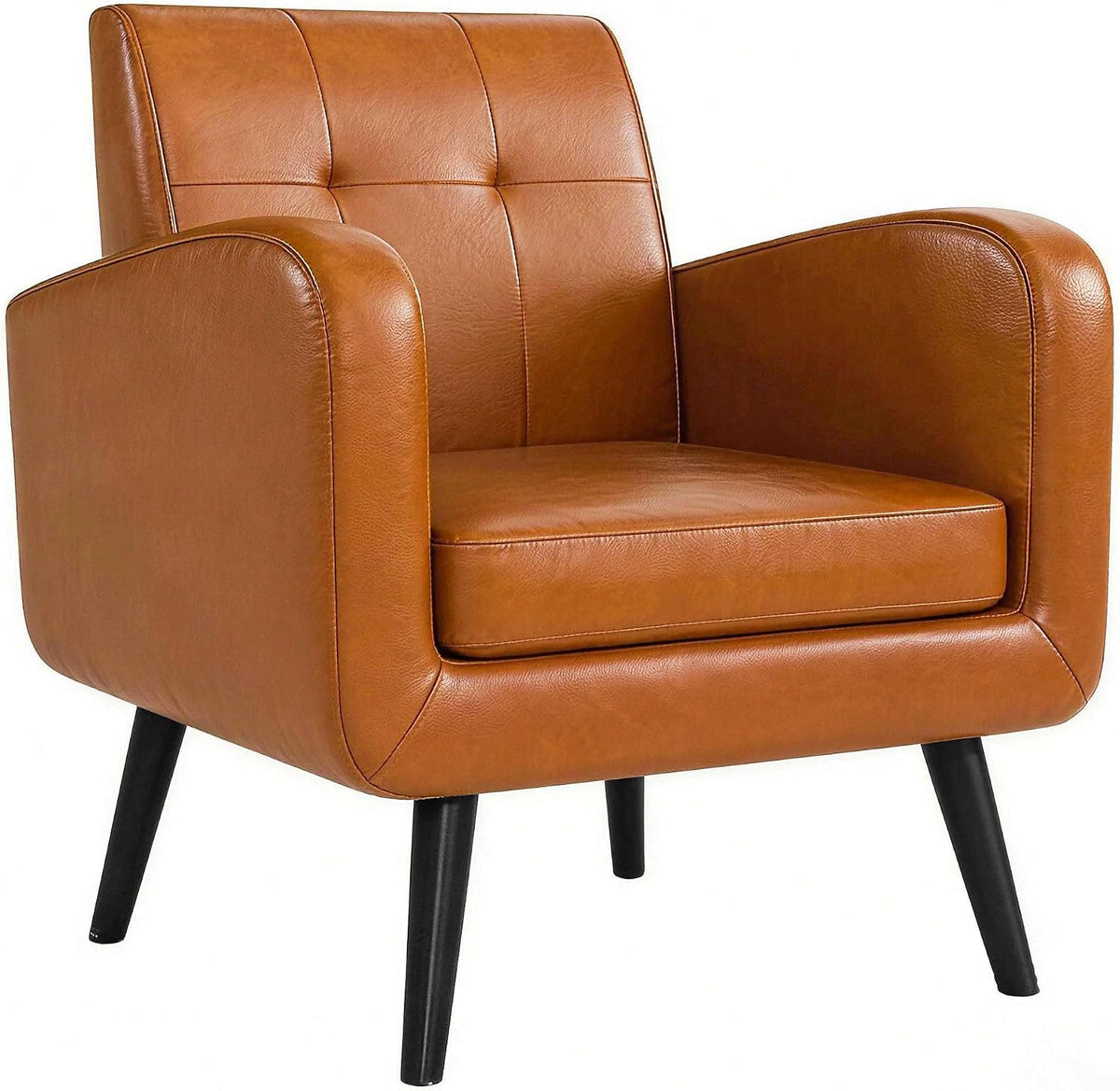 LSSPAID Accent Chair, Modern PU Leather Living Room Chairs, Comfy Upholstered Armchairs Single Sofa Chair with Solid Wood Legs for Apartment, Office, Brown