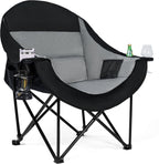 Oversized Camping Chairs for Adult - Heavy Duty Padded Portable Folding Chair XL Collapsible Camp Chair with Cup Holder Side Pocket for Outdoor Lawn Beach Sport Fishing Support 500LBS, Grey