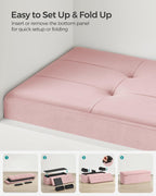 SONGMICS Storage Ottoman Bench, 43.3 Inches Velvet Foldable Foot Rest | Foot Rest, End of Bed Bench, Load up to 660 lb, Jelly Pink, MINOTA Collection ULSF277R01