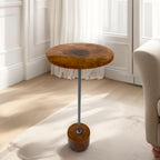 Carolina Chair & Table Amber Glow Pedestal Accent 25 Inch Round Resin Side Table with Nickel Base – Modern, Compact, Durable, Multi Purpose Furniture for Elegant Living Spaces & Home Decor