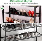 5-Tier Shoe Rack, Tall Industrial Shoe Organizer with Metal Mesh Shelves, Free-Standing Storage Rack for Entryway, Closet, or Bedroom, Rustic Brown and Black