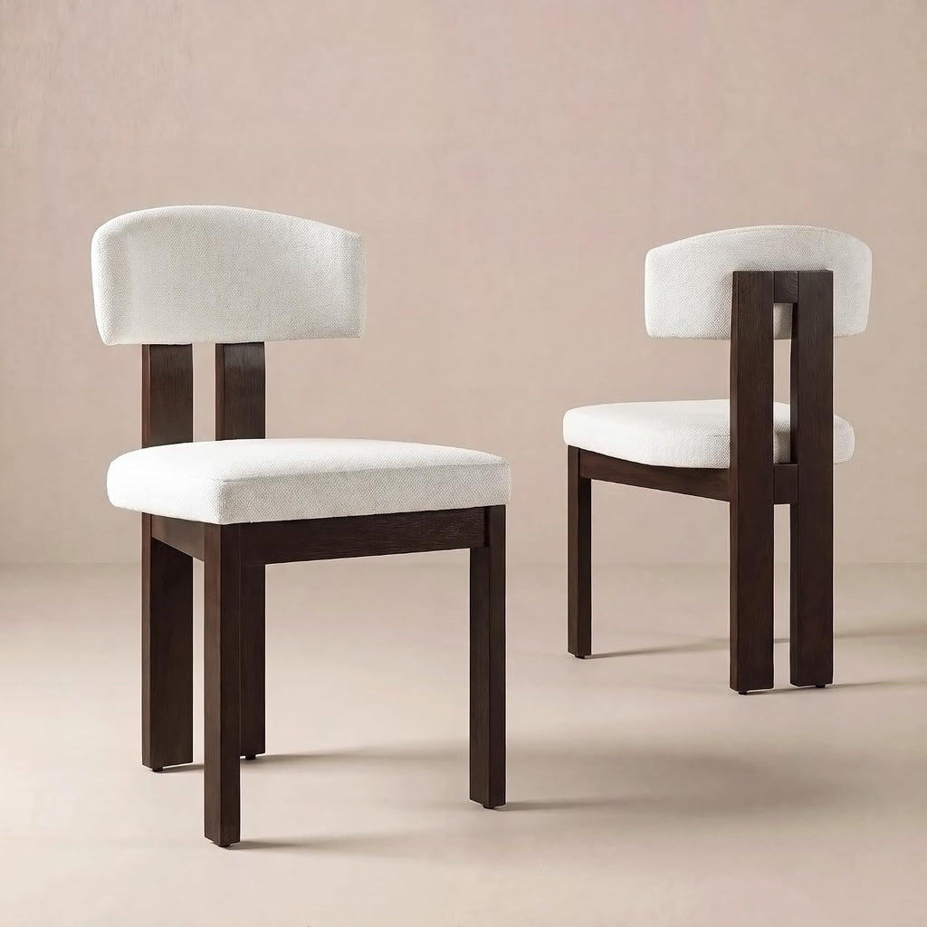 COLAMY Upholstered Dining Chairs Set of 2, Solid Wood Wobble-Free Modern Kitchen Accent Seating for Long Family Dinners, Mid Century Beige Fabric & Walnut Finish,Beige
