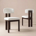 COLAMY Upholstered Dining Chairs Set of 2, Solid Wood Wobble-Free Modern Kitchen Accent Seating for Long Family Dinners, Mid Century Beige Fabric & Walnut Finish,Beige