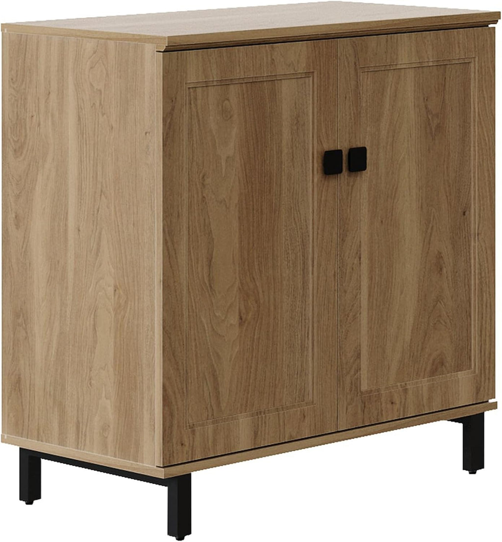 FENSULN Buffet Sideboard Cabinet Farmhouse Modern 3 in1 Storage Cabinet with Adjustable Shelves for Kitchen, Coffee Bar, Living Room, Oak